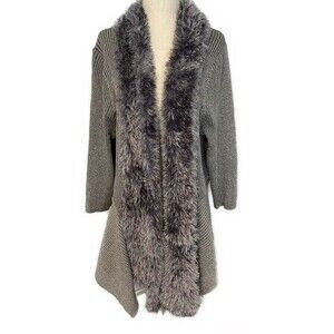 Lauren Michelle Metallic Silver Faux Fur Open Front Sweater Jacket Dressy XL
